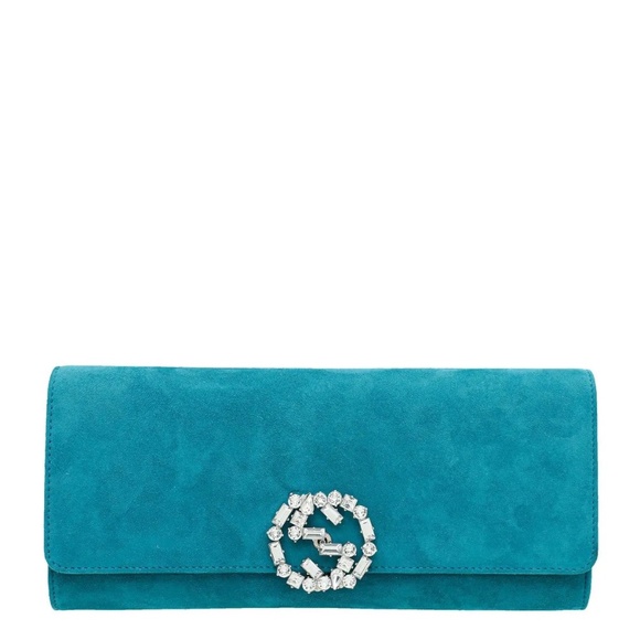 Gucci Turquoise Suede Broadway Jeweled Clutch - Picture 1 of 4